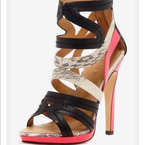 Python,  Pink and White  Strappy Heels by L.A.M.B. - Picture 1 of 5